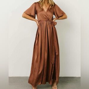 Baltic Born Sicily Satin Maxi Dress Rosy Brown | Size XXL